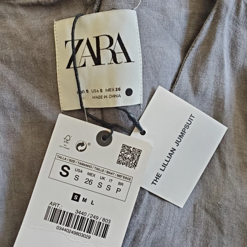 Zara 100% Linen Front Pocket Grey Boiler Jumpsuit  Onesie NWT Size Small